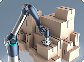 Doosan H-Series cobot palletizing a stack of boxes