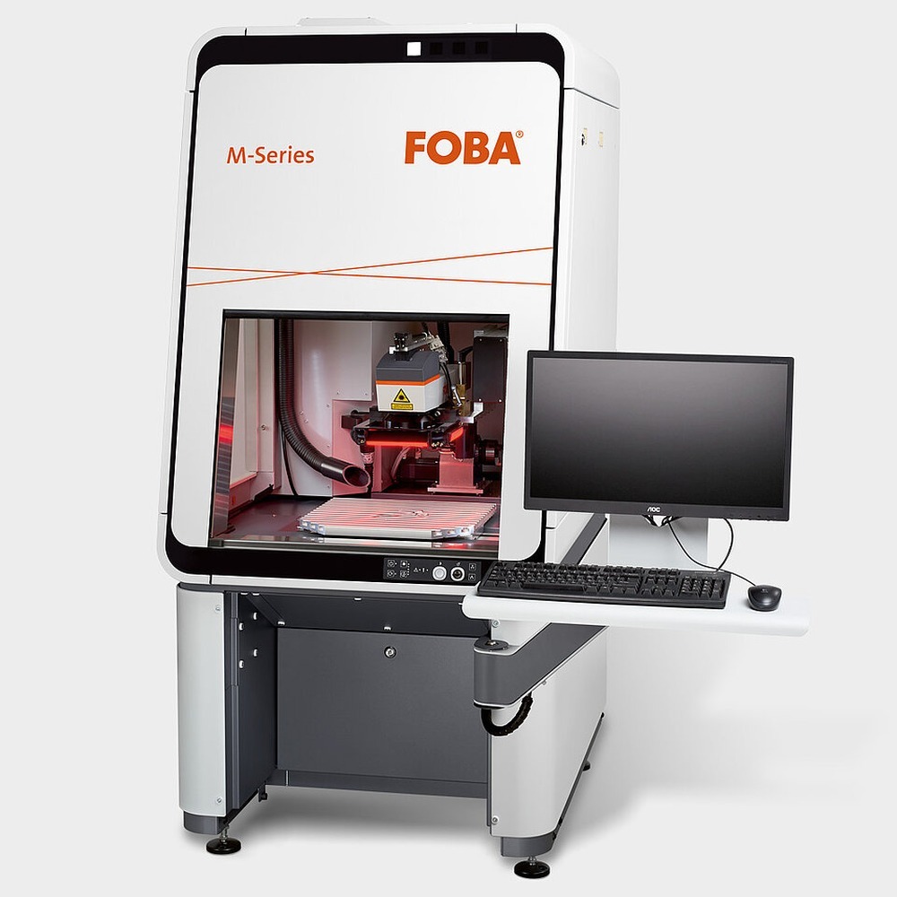The FOBA M2000: one mid-size housing, three part-handling configurations — worktable, three-axis, or two-station rotary. Image courtesy of FOBA.